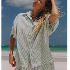 Daily Drills Seersucker Boxy Button Down